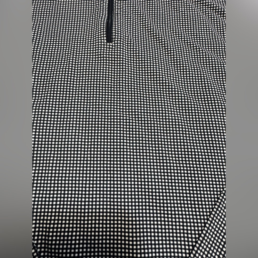 IBKUL women's black/white micro plaid print 1/4-zip UPF50+ long-sleeved top Sz M - Picture 3 of 9